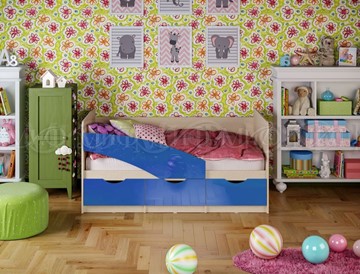 Кровать в детскую Бабочки 800*1600, Синий глянец в Когалыме