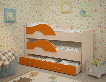 Детская 2-х ярусная кровать Радуга 1.6 с ящиком, корпус Млечный дуб, фасад Оранжевый в Нягани