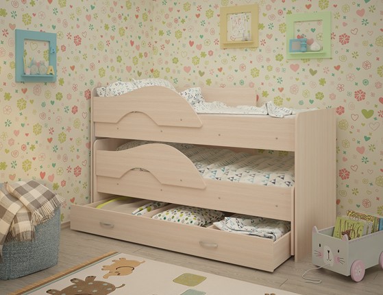 Детская 2-этажная кровать Радуга 1.6 с ящиком, цвет Млечный дуб в Нижневартовске - изображение