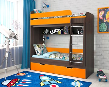 Детская двухъярусная кровать Юниор-5, каркас Бодего, фасад Оранжевый в Лангепасе