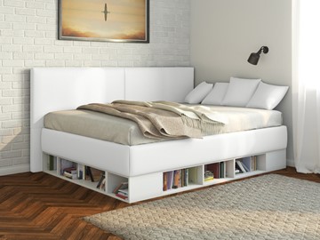 Кровать подростковая Lancaster 1, 120х200, ЛДСП белая, экокожа белая в Нижневартовске