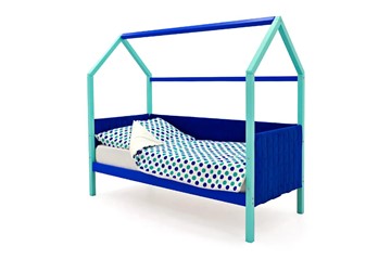 Кровать-домик в детскую Svogen, мятный-синий мягкая в Радужном