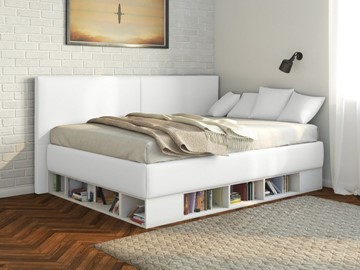 1,5-спальная детская кровать Lancaster 1, 140х200, ЛДСП белая, экокожа белая в Югорске