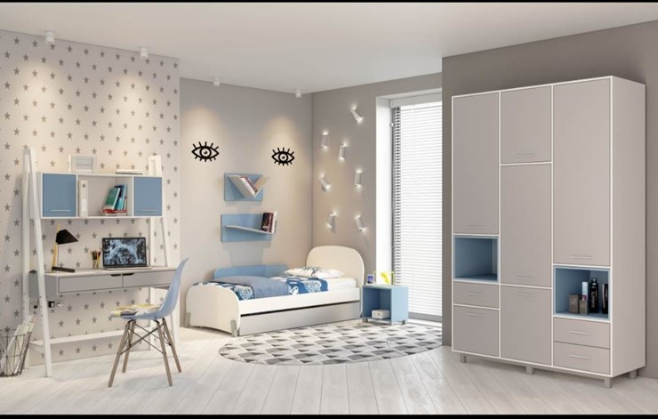 Мебель для детской POLINI Kids Mirum №1 Белый / Серый / Голубой в Лангепасе - изображение