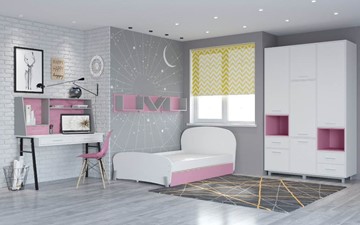 Комплект мебели для детской POLINI Kids Mirum №4 Белый / Серый / Розовый в Югорске