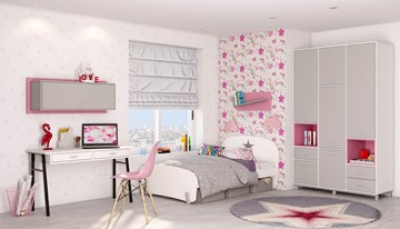 Мебель для детской POLINI Kids Mirum №7 Белый / Серый / Розовый в Нефтеюганске