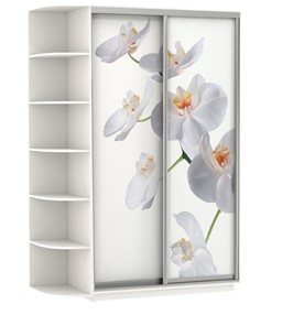 Шкаф Хит, 1500x600x2200, фотопечать, со стеллажом, белая орхидея, белый снег в Радужном