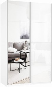 Шкаф 2-дверный Прайм (Зеркало/Белое стекло) 1600x570x2300, белый снег в Югорске