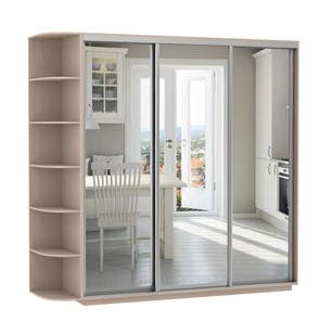 Шкаф 3-дверный Экспресс (3 зеркала), со стеллажом 2100х600х2400, дуб молочный в Когалыме