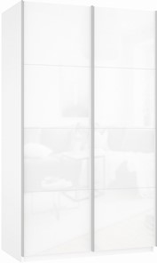Шкаф двухдверный Прайм (Белое стекло/Белое стекло) 1200x570x2300, белый снег в Радужном