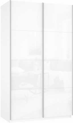 Шкаф двухдверный Прайм (Белое стекло/Белое стекло) 1200x570x2300, белый снег в Лангепасе - изображение
