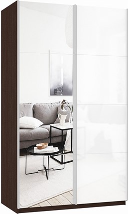 Шкаф Прайм (Зеркало/Белое стекло) 1200x570x2300, венге в Радужном - изображение