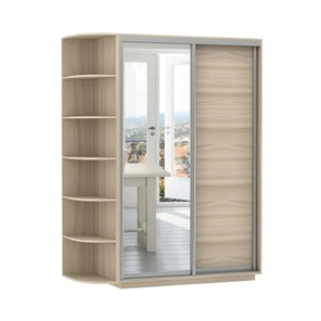 Шкаф 2-дверный Экспресс (ДСП/Зеркало) со стеллажом 1500х600х2200, шимо светлый в Лангепасе