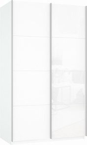 Шкаф 2-дверный Прайм (ДСП/Белое стекло) 1200x570x2300, белый снег в Лангепасе