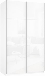 Шкаф-купе 2-х дверный Прайм (Белое стекло/Белое стекло) 1600x570x2300, белый снег в Ханты-Мансийске