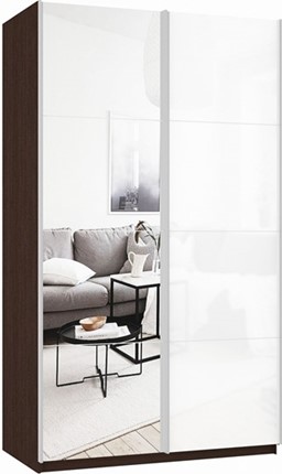 Шкаф-купе двухдверный Прайм (Зеркало/Белое стекло) 1600x570x2300, венге в Когалыме - изображение
