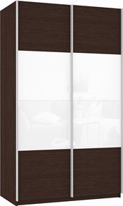 Шкаф 2-дверный Прайм (ДСП/Белое стекло) 1400x570x2300, венге в Лангепасе - предосмотр 2