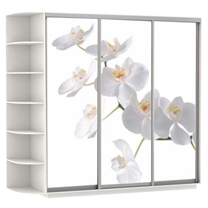 Шкаф 3-х дверный Экспресс со стеллажом, 2400х600х2200, Орхидея белая/белый снег в Когалыме