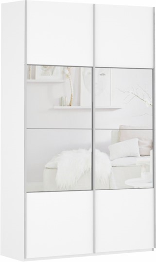 Шкаф 2-дверный Прайм (ДСП/Зеркало) 1400x570x2300, белый снег в Радужном - изображение 2