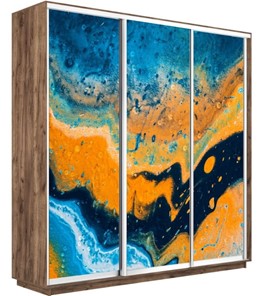 Шкаф трехдверный Экспресс 1800х600х2200, Абстракция оранжево-голубая/дуб табачный в Советском