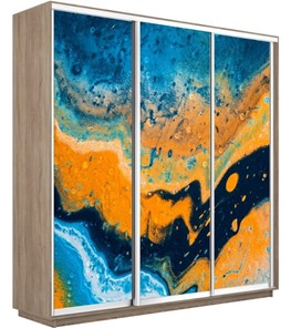 Шкаф 3-х дверный Экспресс 2100х450х2200, Абстракция оранжево-голубая/дуб сонома в Лангепасе