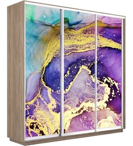 Шкаф 3-х створчатый Экспресс 2100х450х2400, Абстракция фиолетово-золотая/дуб сонома в Ханты-Мансийске