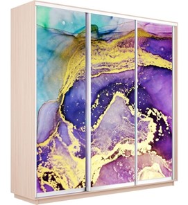 Шкаф Экспресс 2100х600х2200, Абстракция фиолетово-золотая/дуб молочный в Лангепасе
