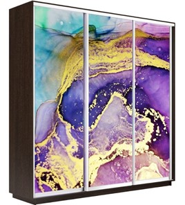 Шкаф 3-х створчатый Экспресс 2100х600х2200, Абстракция фиолетово-золотая/венге в Нягани
