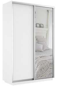 Шкаф 2-дверный Экспресс (ДСП/Зеркало) 1200х600х2400, белый снег в Югорске