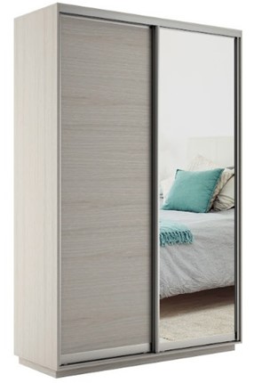 Шкаф 2-дверный Экспресс (ДСП/Зеркало) 1600х600х2200, шимо светлый в Радужном - изображение