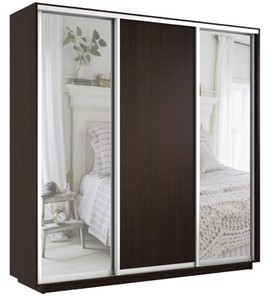 Шкаф 3-дверный Экспресс (Зеркало/ДСП/Зеркало), 2400х450х2400, венге в Нижневартовске