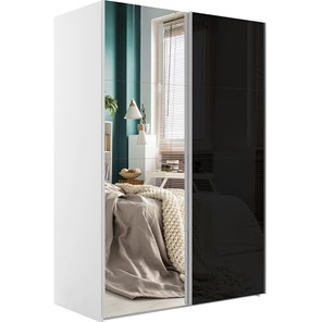 Шкаф 2-дверный Эста (Зеркало/Стекло черное) 1600x660x2200, белый снег в Лангепасе