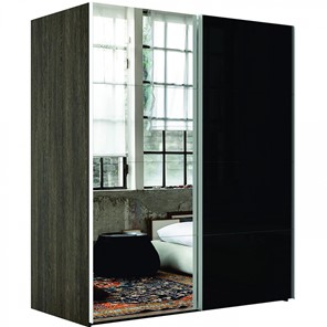 Шкаф 2-х дверный Эста (Зеркало/Стекло черное) 1800x660x2400, венге мали в Югорске