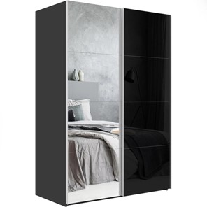 Шкаф 2-х дверный Эста (Зеркало/Стекло черное) 2000x660x2200, серый диамант в Лангепасе