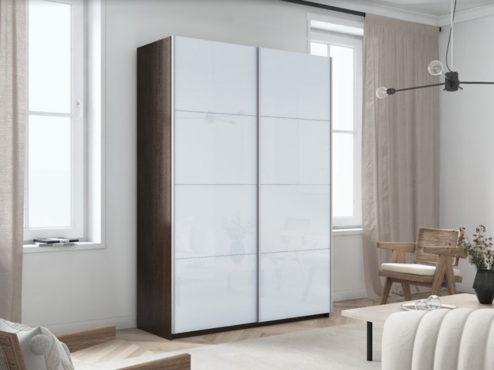 Шкаф 2-створчатый Прайм (Белое стекло/Белое стекло) 1200x570x2300, венге в Лангепасе - изображение 4