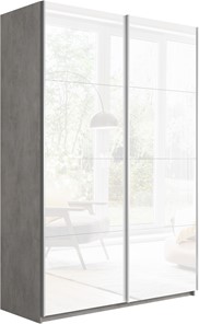 Шкаф 2-х створчатый Прайм (Белое стекло/Белое стекло) 1400x570x2300, бетон в Урае