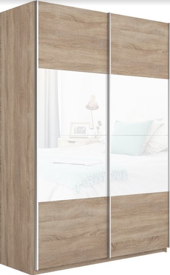 Шкаф 2-х дверный Прайм (ДСП/Белое стекло) 1600x570x2300, дуб сонома в Лангепасе - изображение 4