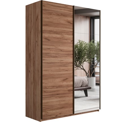 Шкаф 2-х дверный Прайм (ДСП/Зеркало) 1400x570x2300, Крафт табачный, 000039536 в Югорске - изображение
