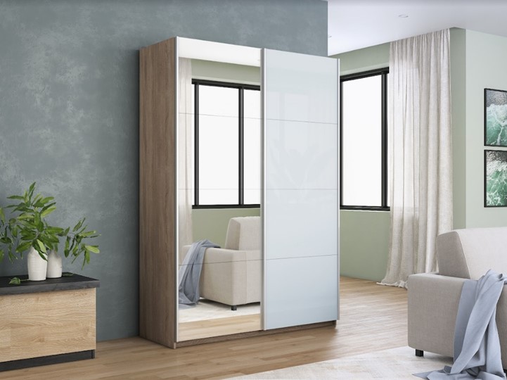 Шкаф 2-створчатый Прайм (Зеркало/Белое стекло) 1400x570x2300, дуб сонома в Югорске - изображение 6