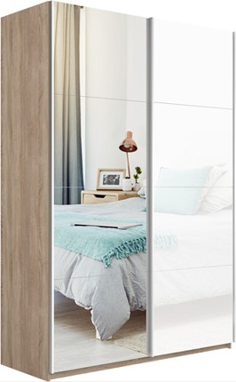Шкаф 2-створчатый Прайм (Зеркало/Белое стекло) 1400x570x2300, дуб сонома в Нягани - изображение