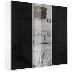 Шкаф 3-х створчатый Широкий Прайм (2 Стекла Черных / Зеркало) 2400x570x2300, Белый Снег в Лангепасе