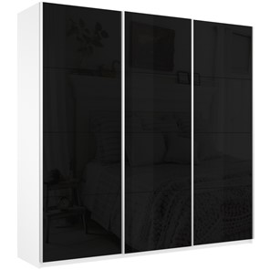 Шкаф трехдверный Широкий Прайм (Черное стекло) 2400x570x2300,  Белый Снег в Пыть-Яхе