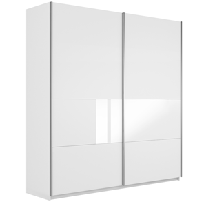 Шкаф 2-дверный Широкий Прайм (ДСП / Белое стекло) 2200x570x2300, Белый снег в Урае