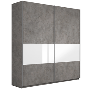 Шкаф 2-х створчатый Широкий Прайм (ДСП / Белое стекло) 2200x570x2300, Бетон в Когалыме