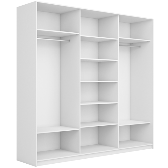 Шкаф 3-х створчатый Широкий Прайм (2 Стекла Черных / Зеркало) 2400x570x2300, Белый Снег в Когалыме - изображение 1