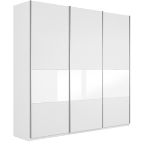 Шкаф 3-х створчатый Широкий Прайм (ДСП / Белое стекло) 2400x570x2300, Белый снег в Лангепасе