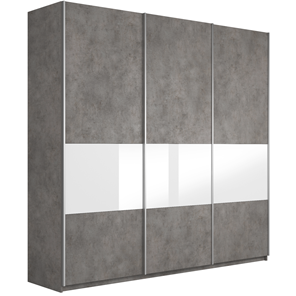 Шкаф 3-створчатый Широкий Прайм (ДСП / Белое стекло) 2400x570x2300, Бетон в Когалыме