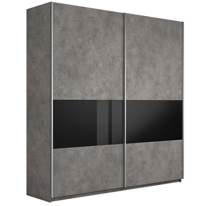 Шкаф двухдверный Широкий Прайм (ДСП / Черное стекло) 2200x570x2300, Бетон в Урае