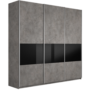 Шкаф 3-х створчатый Широкий Прайм (ДСП / Черное стекло) 2400x570x2300, Бетон в Югорске