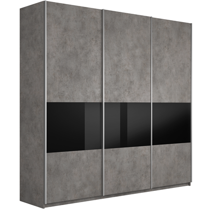 Шкаф 3-х створчатый Широкий Прайм (ДСП / Черное стекло) 2400x570x2300, Бетон в Когалыме - изображение